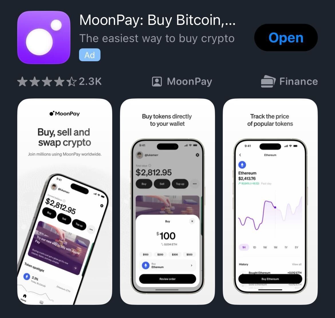 A screenshot of the MoonPay app in the App Store